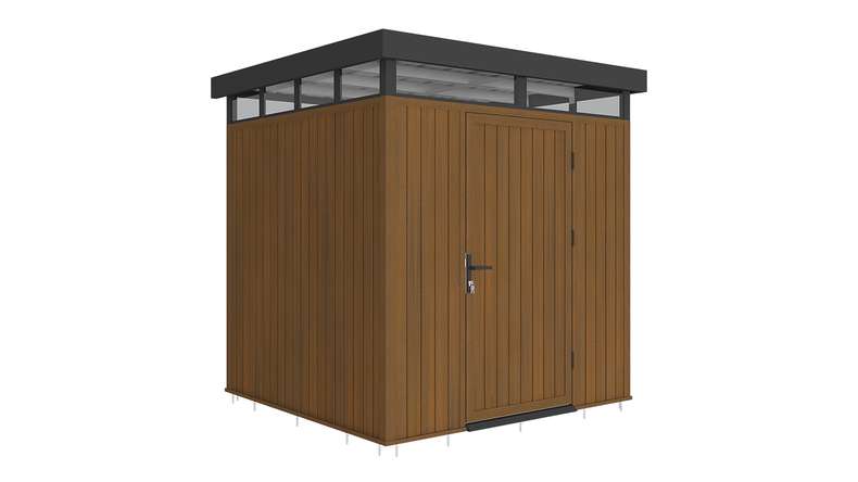 planeo WPC CoEx Flat-Roof Garden Shed S – Burma Teak 208 x 200 x 226.5 cm