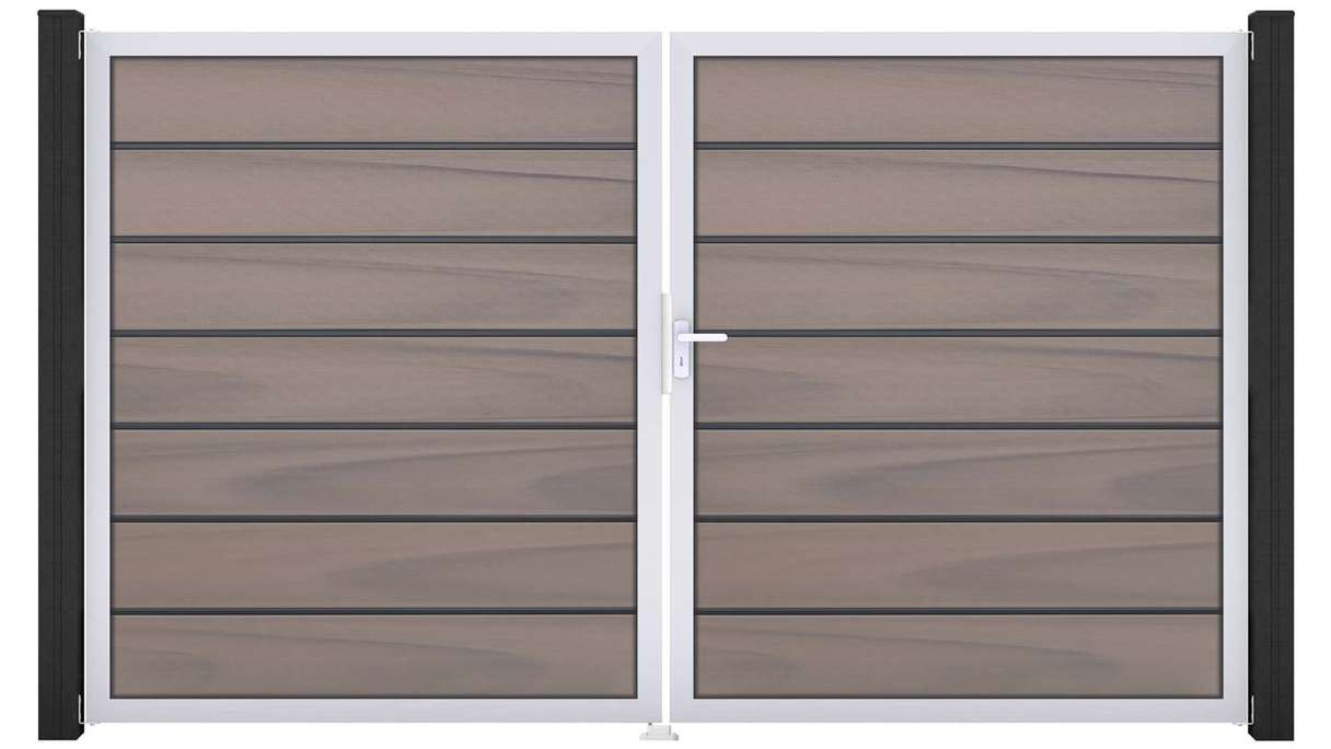 planeo Gardence Deluxe – BPC gate – double-leaf, two-tone co-extruded with aluminium frame