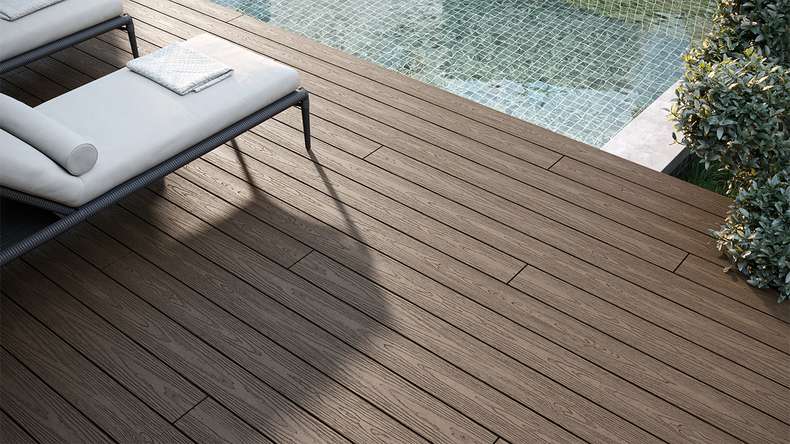 planeo CoEXWood WPC decking complete set solid plank - light brown/dark brown textured