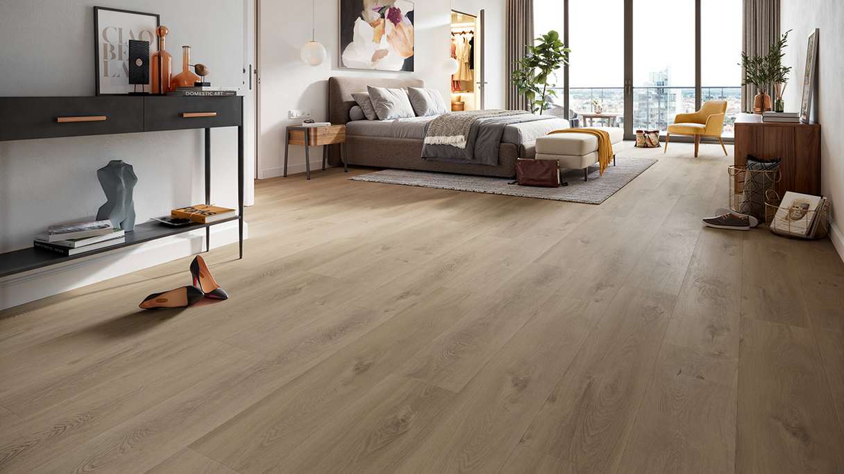 planeo Rigid Click Vinyl - HOMEtec Pro 50 IXPE Desert Drift Oak | Impact sound insulation integrated (RP-E50-6)