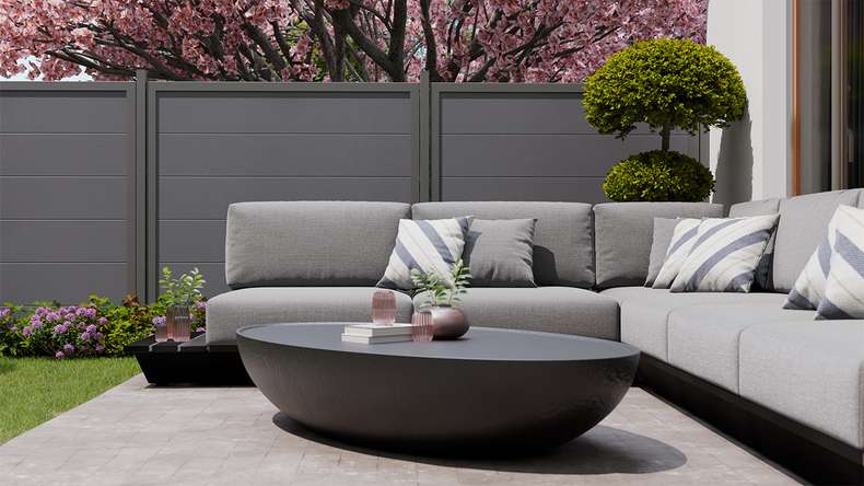 planeo Gardence Simply Guard - PVC garden fence anthracite grey with aluminium frame in anthracite 180 x 180 cm