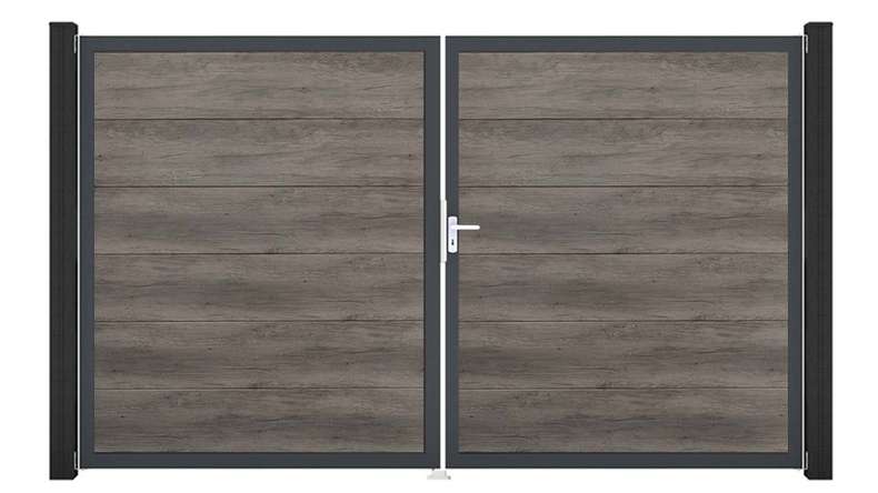 planeo Gardence PVC door - DIN right 2-leaf Monument Oak with anthracite aluminium frame