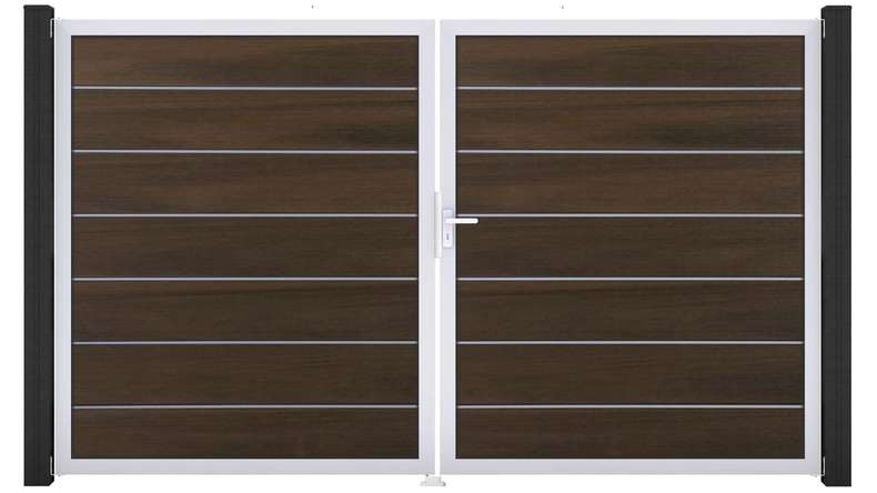 planeo Gardence Premium BPC door - DIN right 2-leaf walnut co-ex with silver aluminium frame