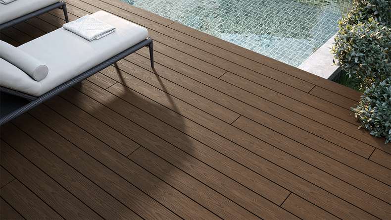 planeo CoEXWood WPC solid coated decking board - Light brown/Dark brown 3m structured