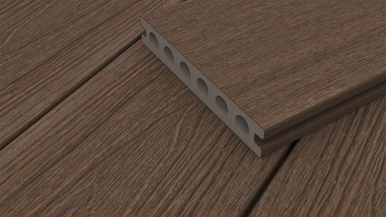 planeo WOODLine Nature - WPC CoEx coated decking board hollow chamber - Ipe Brown 3m textured/smooth brushed