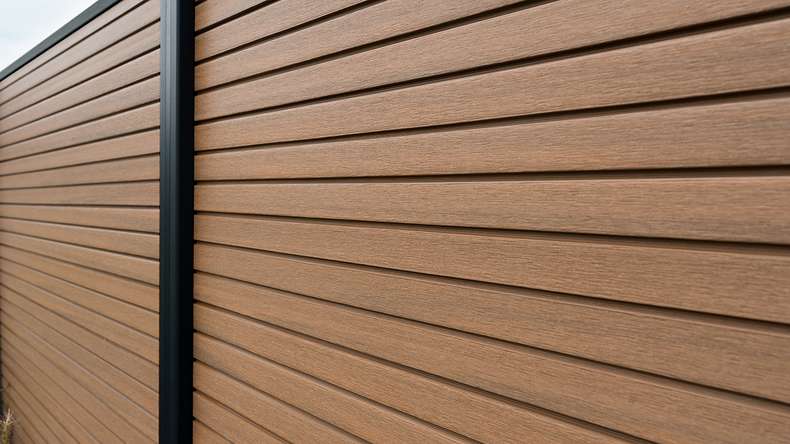 planeo LINEA - WPC CoEx Rhombus plug-in fence Burma Teak 176 x 183 cm