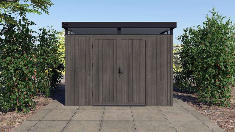planeo WPC CoEx Flat-Roof Garden Shed L – Dark Grey 300 x 292 x 226.5 cm