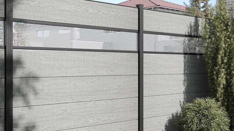 planeo Basic - PVC Plug-in Fence Square Grey Ash Cut Oak 180x180 cm