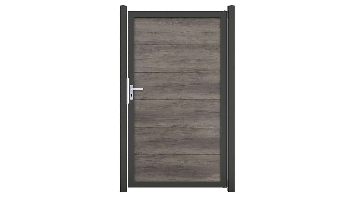 planeo Gardence Simply Guard - Monument Oak PVC universal door with aluminium frame in anthracite | DB703 100 x 180 cm
