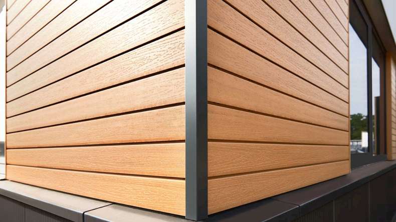 planeo Fassado - WPC rhombus strip facade cladding Prime oak brown