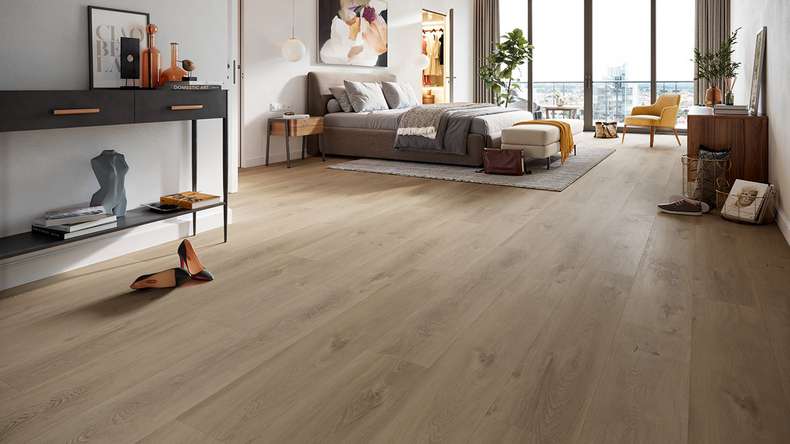 planeo Rigid Click Vinyl - HOMEtec Pro 50 IXPE Desert Drift Oak | Impact sound insulation integrated (RP-E50-6)