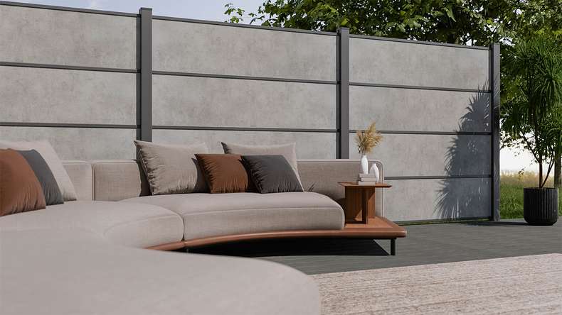 planeo Gardence Resistant - HPL plug-in fence concrete grey 180 x 183 cm