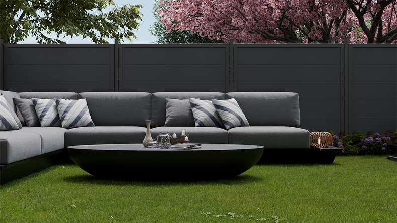 planeo Gardence Simply Guard - PVC garden fence anthracite grey with aluminium frame in anthracite 180 x 180 cm
