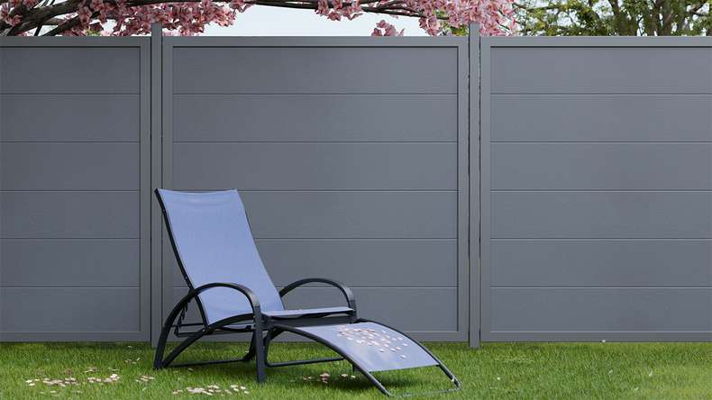 planeo Gardence Simply Guard - PVC garden fence anthracite grey with aluminium frame in anthracite 180 x 180 cm