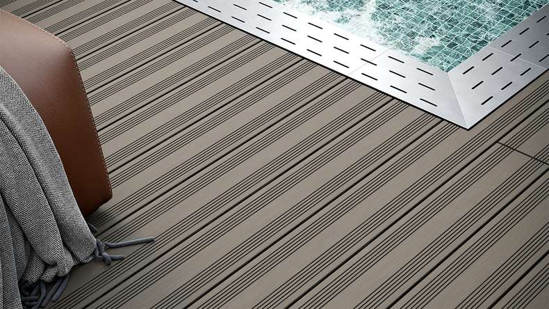 planeo SolidWood WPC Solid decking board - Light grey 3.6m French/structured