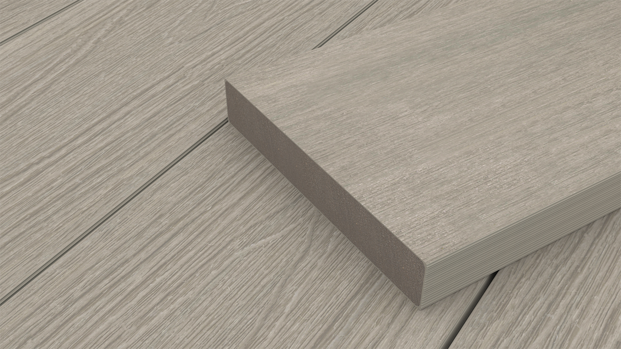 planeo UNIDeck – WPC CoEx-coated decking board, light grey, 3m – textured/smooth brushed