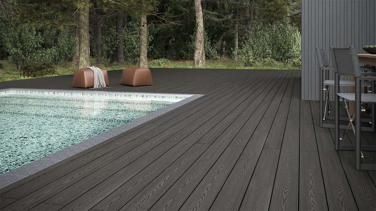 planeo SolidWood WPC decking board solid - Dark grey 4.8m french/structured