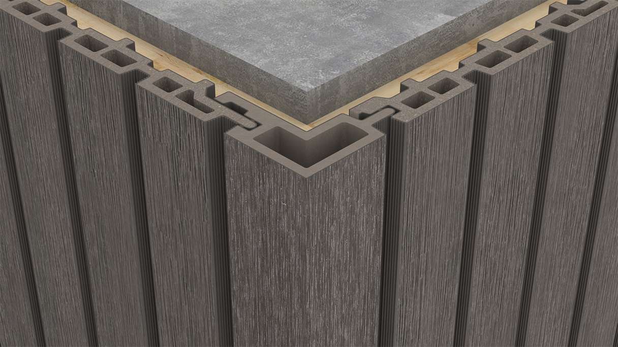 planeo LINEA – WPC CoEx external corner, dark grey, 2900 x 62 x 55 mm