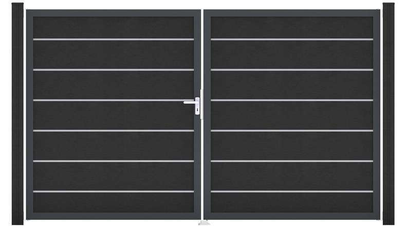 planeo Gardence Deluxe – BPC gate – double-leaf, anthracite grey with aluminium frame 