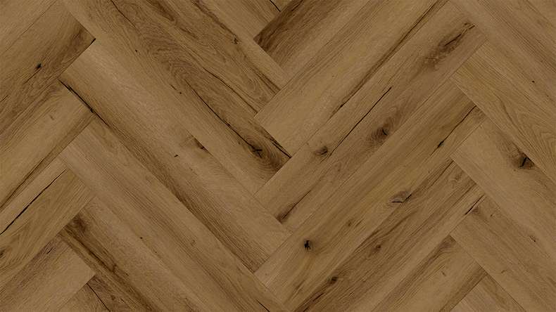 planeo Rigid click vinyl - Brown Oak herringbone | integrated footfall sound insulation (DF-KH-351-055)