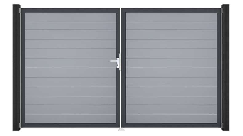 planeo Gardence Simply Small – 2-panel PVC gate, silver-grey with aluminium frame, 300 x 180 cm