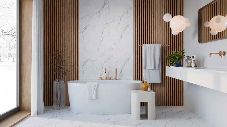 planeo SPC wall cladding – CeraRock Tile Carrara Marble XL 280 x 117.5 cm