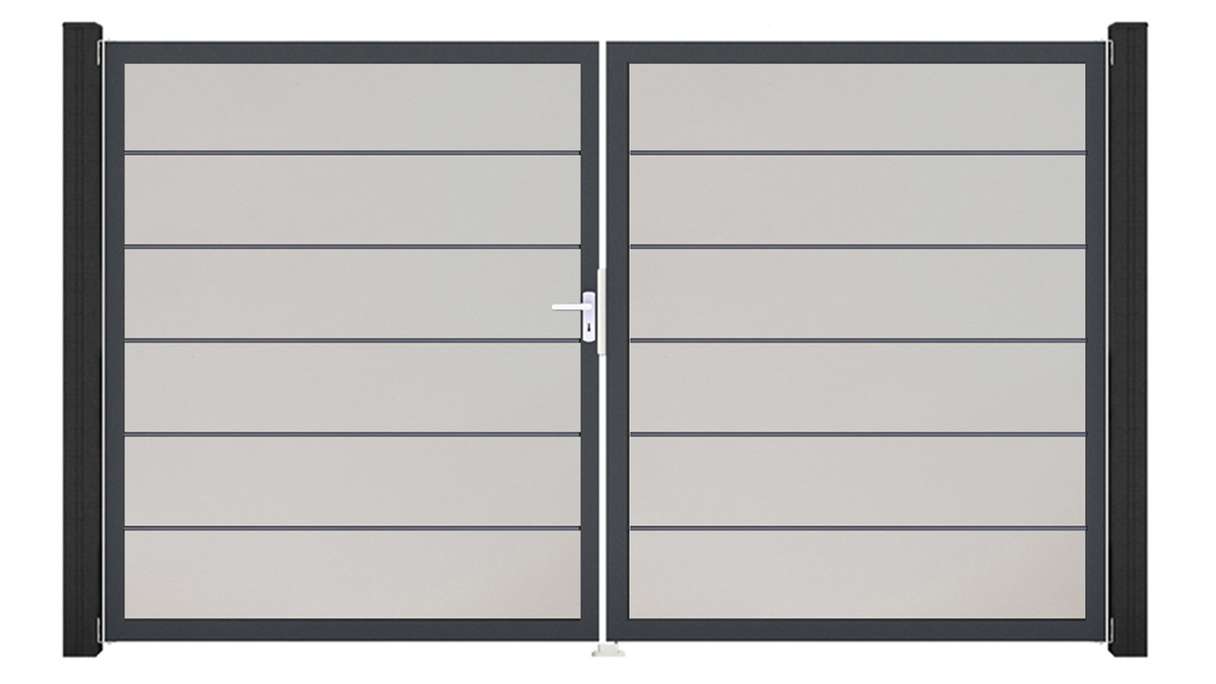 planeo Gardence Simply Premium – 2-panel white PVC gate with aluminium frame, 300 x 180 cm