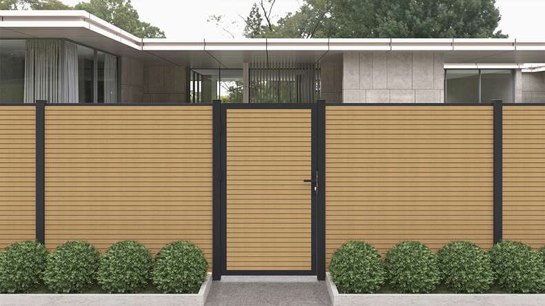 planeo LINEA - WPC CoEx Rhombus universal door sand with anthracite aluminium frame 100 x 180 cm