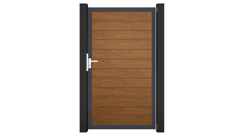planeo Gardence Simply Small - PVC universal door Golden Oak with aluminium frame in anthracite | DB703 100 x 180 cm