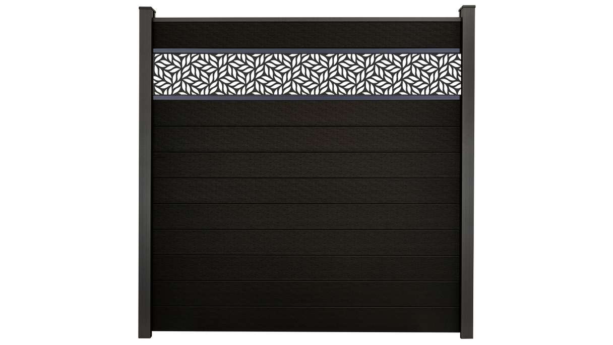 planeo Gardence Strong - BPC plug-in fence Leafs black co-ex 180 x 180 cm