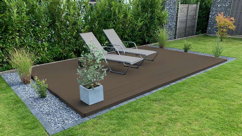 Complete set TitanWood 4m hollow core plank grooved structure dark brown 41.2m² incl. Alu-UK