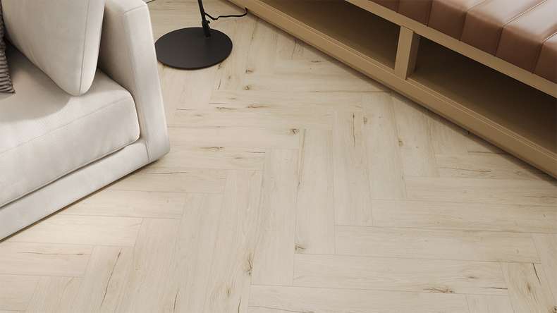 planeo Rigid click vinyl - Light Oak herringbone | integrated footfall sound insulation (DF-KH-251-055)