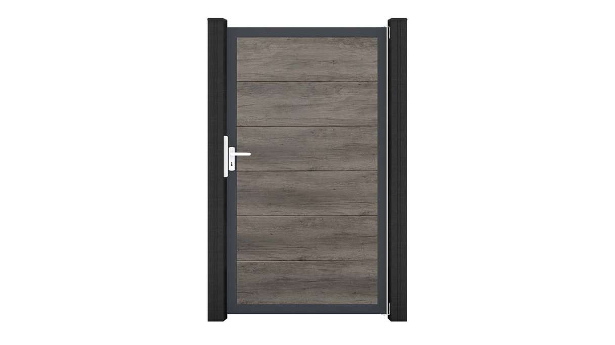 planeo Gardence Simply – Monument Oak universal PVC gate with aluminium frame, 100 x 180 cm