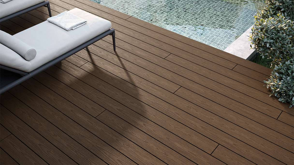 planeo CoEXWood WPC solid coated decking board - Light brown/Dark brown 3m structured