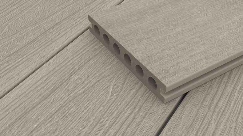planeo WOODLine Nature - WPC CoEx coated decking board hollow chamber - light grey 3m textured/smooth brushed