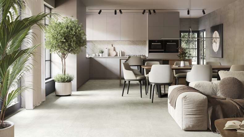 planeo Rigid Click Vinyl - SolutionX 2in1 Concrete Grey Light | Impact sound insulation integrated (ECF-0099)