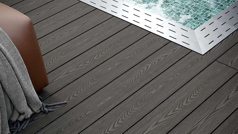 planeo SolidWood WPC decking complete set solid planks 4.2m (45.69m²) - Dark grey french/textured