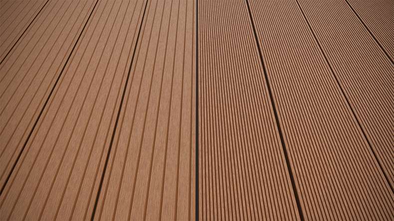 planeo LineWood WPC Solid decking board - Light brown 4.80m grooved/grooved