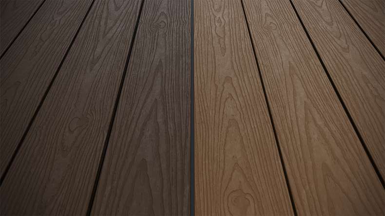 planeo CoEXWood WPC solid coated decking board - Light brown/Dark brown 3m structured