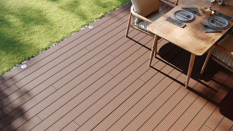 planeo LightWood WPC decking board hollow chamber - Light brown 3m fine grooved/grooved