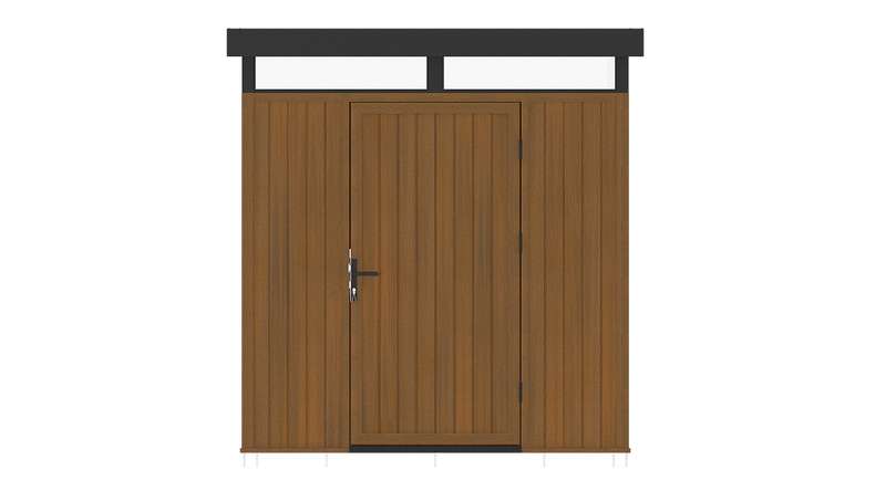 planeo WPC CoEx Flat-Roof Garden Shed S – Burma Teak 208 x 200 x 226.5 cm