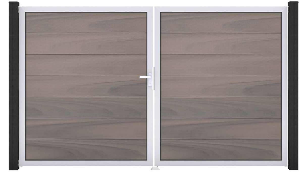 planeo Gardence Strong XL – BPC gate – 2-leaf, two-tone co-extruded with aluminium frame 