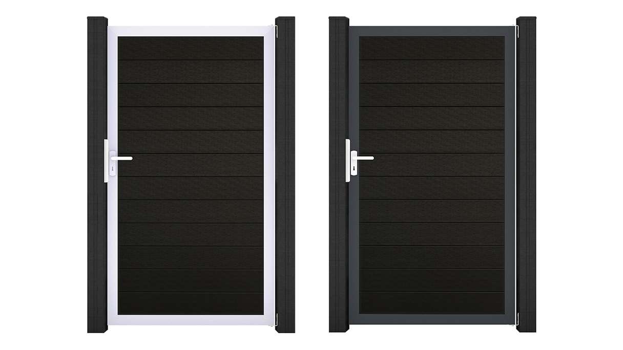 planeo Gardence Strong – BPC Universal Gate, black co-extruded with aluminium frame