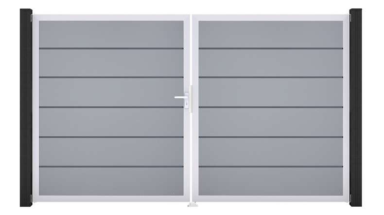 planeo Gardence Simply Premium - PVC door - DIN left 2-leaf silver-grey with silver-aluminium frame | EV1 300 x 180 cm