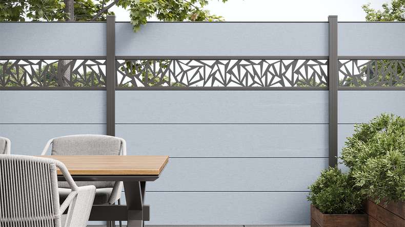 planeo Basic - PVC plug-in fence square silver grey 180 x 180 cm
