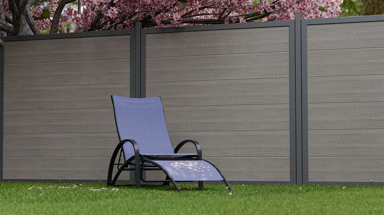 planeo Gardence Simply Guard - PVC garden fence Monument Oak with aluminium frame in anthracite 180 x 180 cm