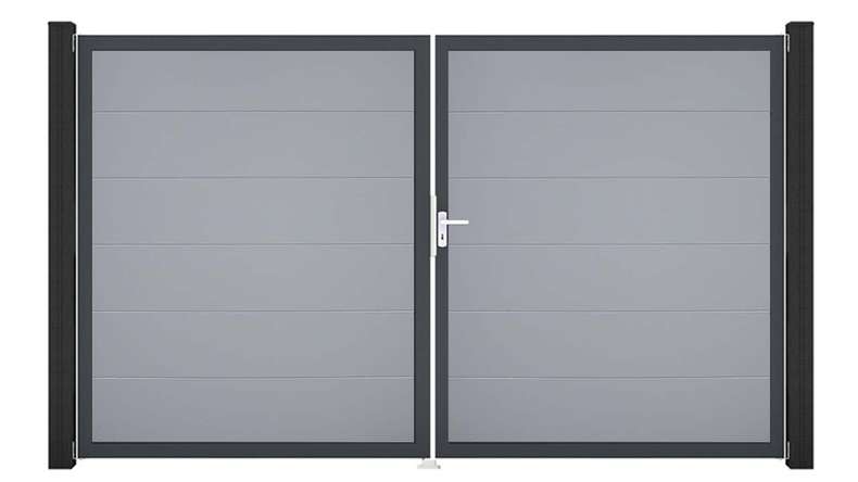 planeo Gardence PVC door - DIN right 2-leaf silver grey with anthracite aluminium frame