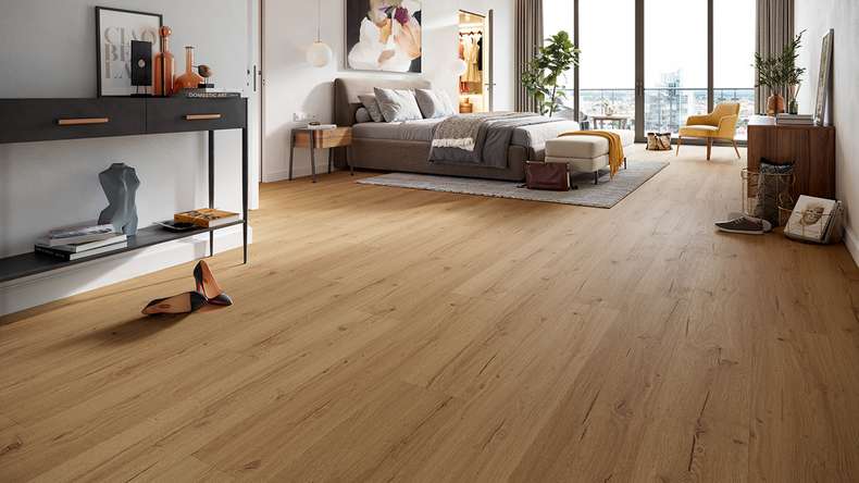 planeo Rigid Click Vinyl - HOMEtec Pro 50 IXPE Golden Nature Oak | Impact sound insulation integrated (RP-E50-2)
