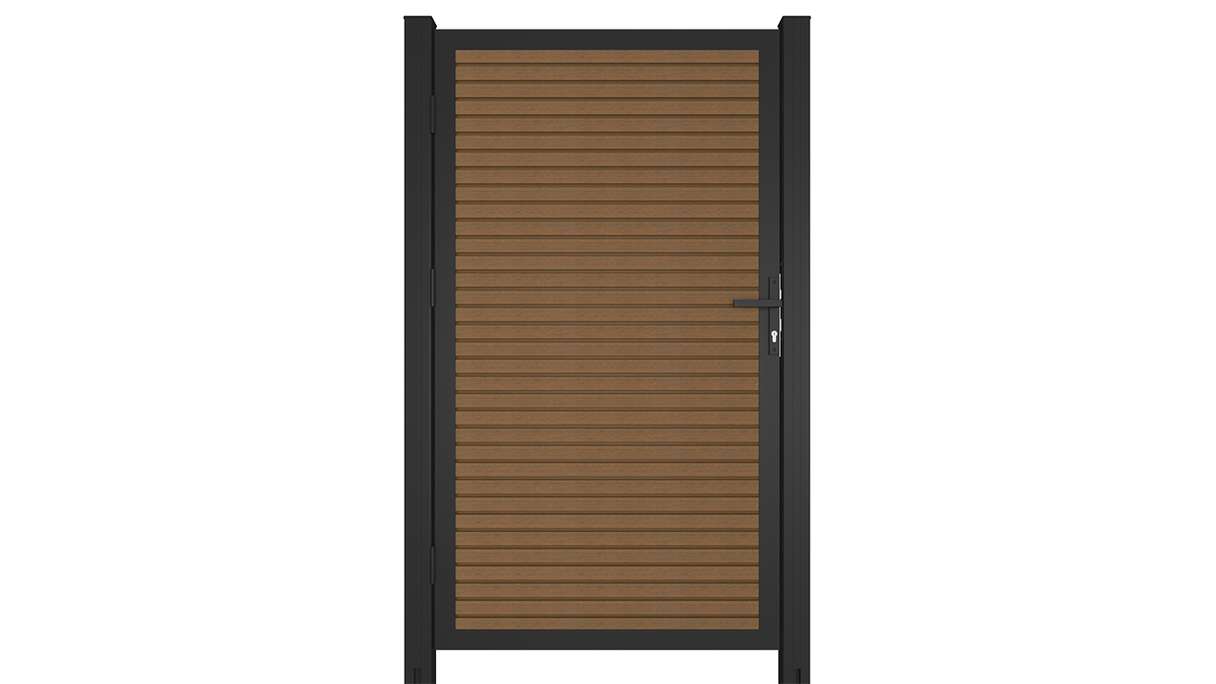 planeo LINEA - WPC CoEx Rhombus universal door Burma teak with anthracite aluminium frame 100 x 180 cm