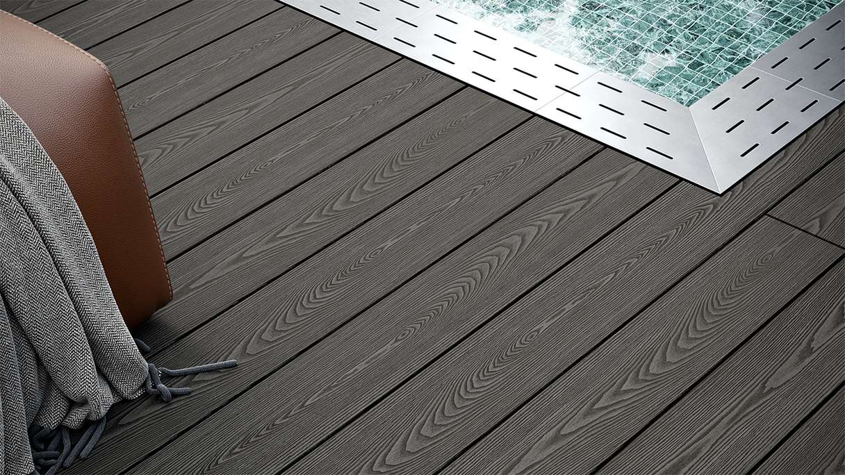 planeo SolidWood WPC decking board solid - Dark grey 4.8m french/structured